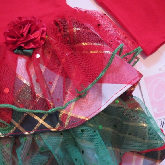 Bonnie Baby Red Tutu Christmas Holiday Dress Set size 24 Mo Long Sleeve - Picture 4 of 6